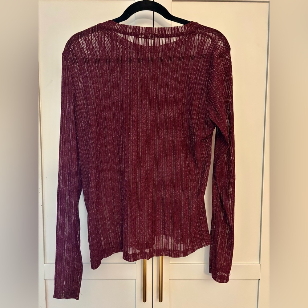 Chic Burgundy Semi-Sheer Long Sleeve Top